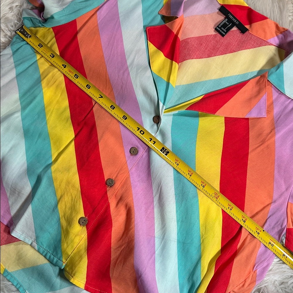 Forever 21 • Rainbow Candy Striped Cropped Button Up - Picture 9 of 12